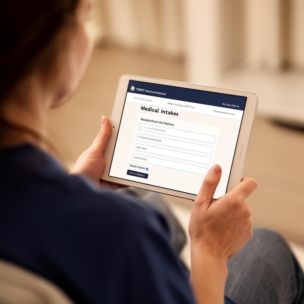 Patient completing a medical intake form on a tablet